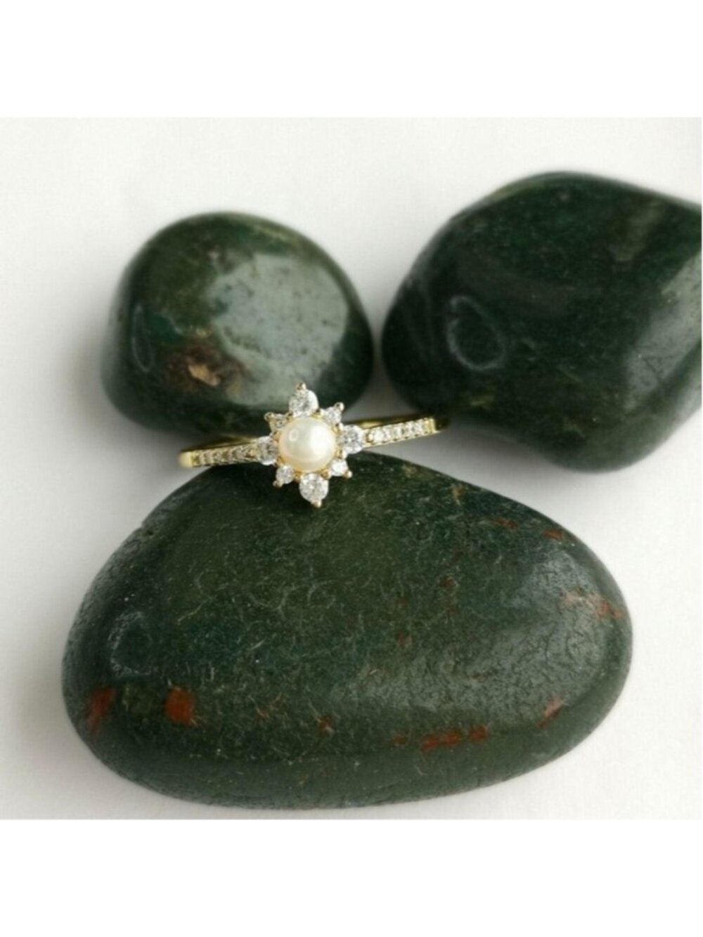 14k Gold Vermeil Seed Pearl White Sapphire Ring Size 7